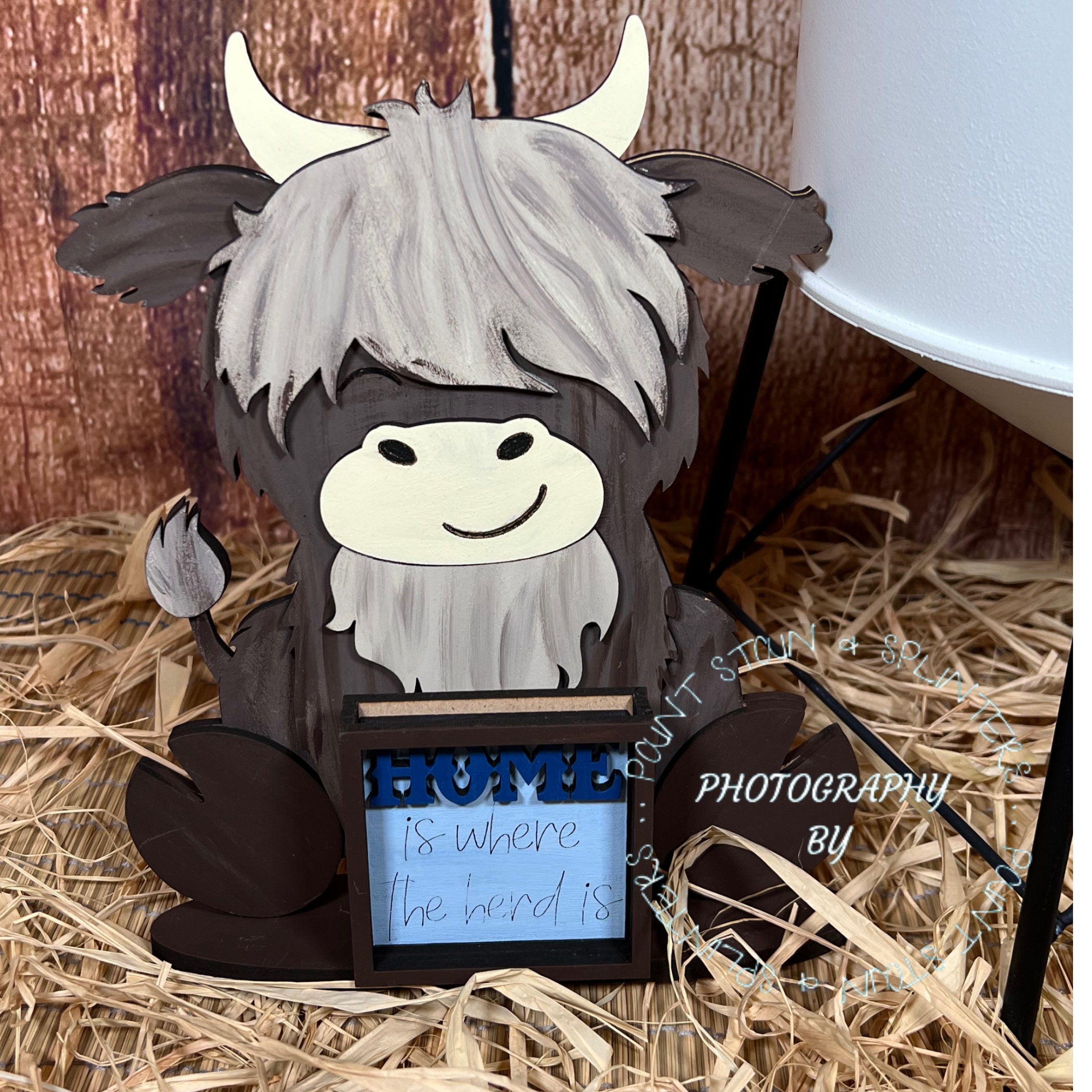 Standing Highland Cow Scottish Cow With Mini Tile And Holder Etsy