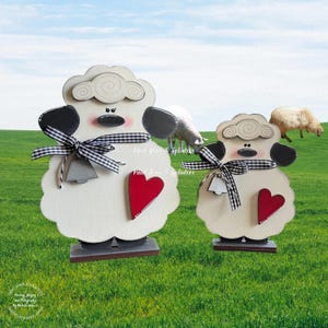 3D Easter Lamb Decor, Lamb Shelf Sitter. Lamb Easter Sign, Easter Decor, Hand Painted FINISHED PIECE w/Stands. Set of 2 Large and Small.