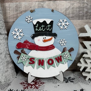 Snowman Banner Let It Snow Winter 10&quot; Christmas Holiday Round Sign