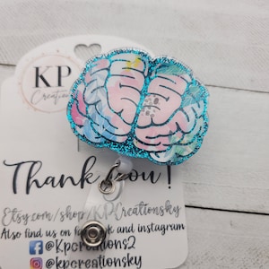 Brain Badge Reel/Interchangeable ID Badge Holder/Cute Brain Badge Reel/Neurologist Badge Reel/Neuro Nurse Badge Reel/Glittered Brain Badge
