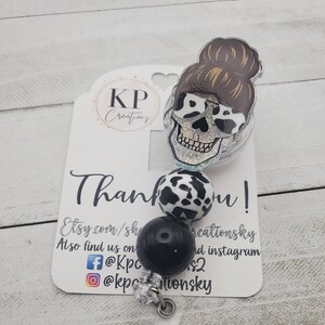 Mom life skull Badge Reel/Cow print/Nurse life Badge Reel/Skull With Shades Badge Reel/