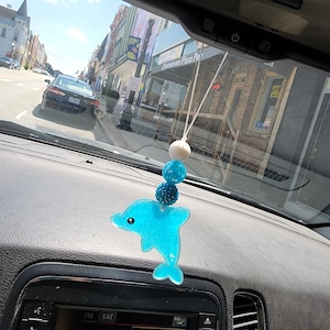 Dolphin Keychain/Blue Dolphin Car Charm/Dolphin Vent Clip/Dolphin Rear view mirror hanger