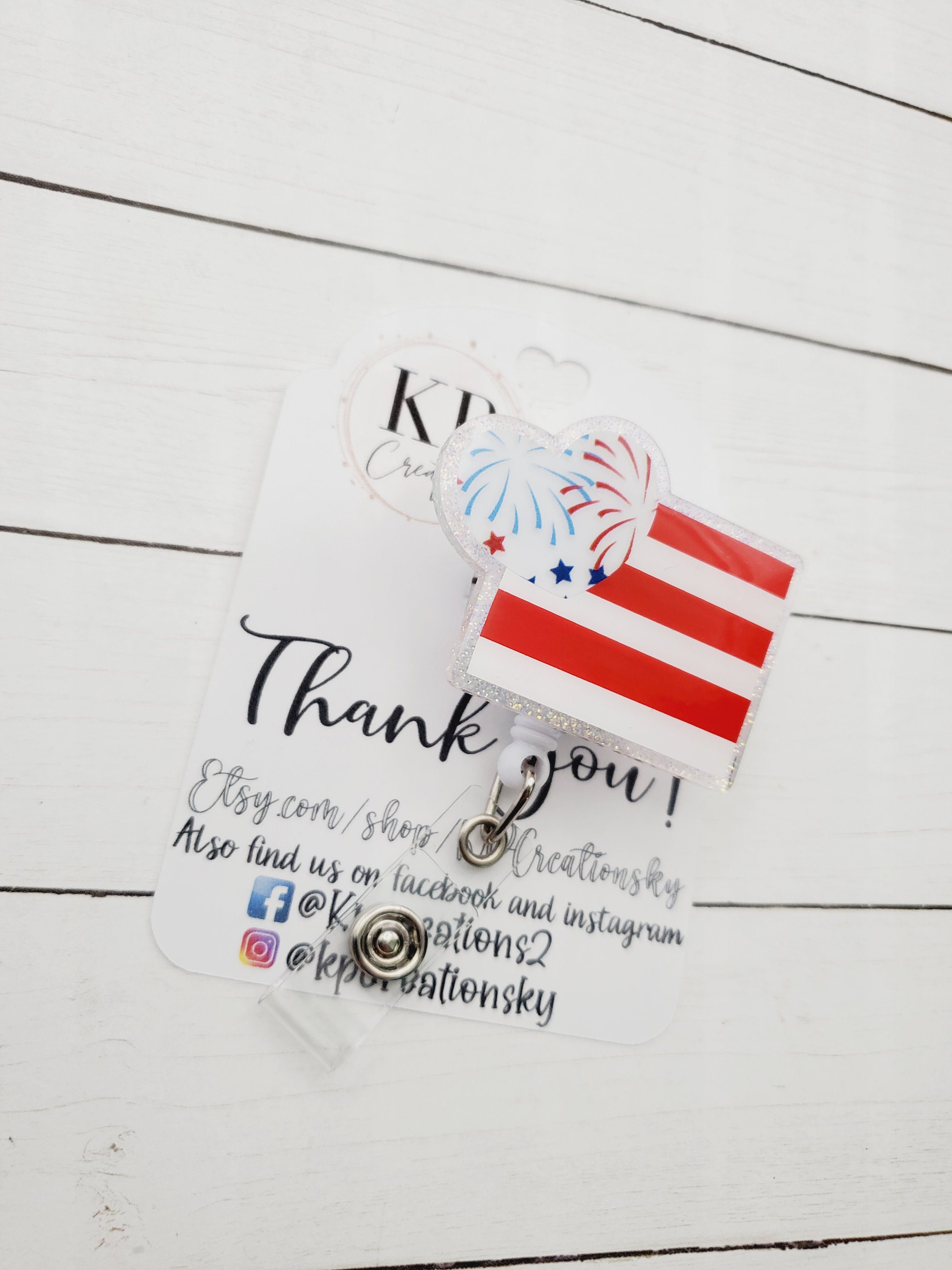 Patriotic Retractable Badge Reel/July 4 Nurse Accessory/USA Flag with  heart/RN Key Card/4th of July/Red White & Blue/American Badge Reel