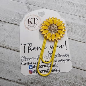 Sunflower jumbo paper clip/Sunflower bookmark/Yellow and Gold Sunflower paper clip bookmark