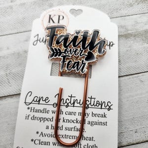 Faith over fear jumbo paper clip/Christian bookmark/Bible paper clip bookmark/Faith planner clip/Teal background glitter