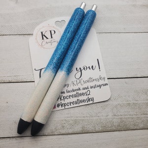 White and Blue Glittered Pen