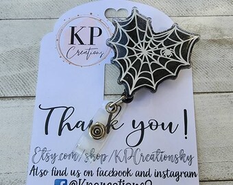 Spider Web Heart Badge Reel, Halloween Holiday Badge
