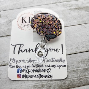 Brain side view Badge Reel/Interchangeable Badge Holder/Neurologist Badge Reel/Neuro Nurse Badge Reel/Cute Glittered Brain