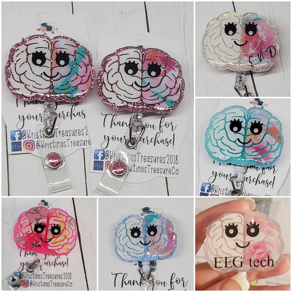 Customizable Brain Badge Reel/Interchangeable ID Badge Holder/Cute Brain Badge Reel/Neurologist Badge Reel/Neuro Nurse Badge Reel