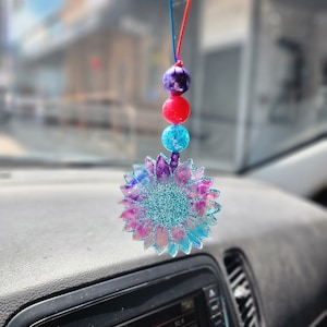 Sunflower Car Accessory/Tie-dye Sunflower Car Charm/Sunflower Vent Clip/Sunflower Rear view mirror hanger