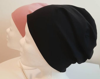 Beanie Mütze Wunschgröße Farbwahl Halsloop Baumwolljersey zweilagig Damenmütze Herrenmütze Kindermütze Chemomütze Freizeitmütze