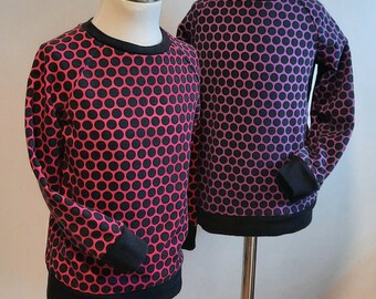 Kinderpullover Größe wählbar Sweatshirt Pullover mit Kapuze Kinderhoodie Mädchenpullover Kapuzenshirt Punkte pink lila