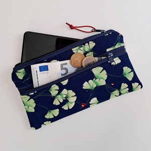 Handytasche Smartphone Tasche mit Münzfach Geldbeutel Geldbörse Damen Pflastertasche Brillentasche Ginkgoblätter dunkelblau SOFORTVERSAND
