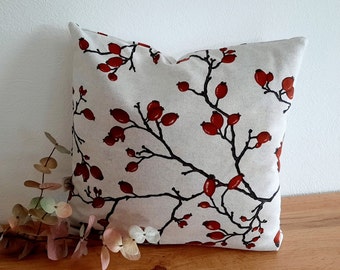 Cushion cover pillowcase decorative pillow sofa cushion autumn decoration cotton canvas rose hips linen look