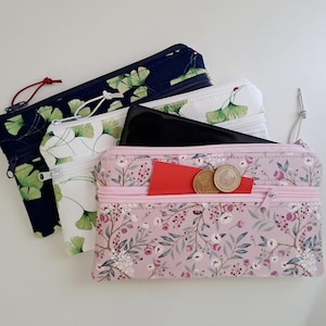 Bolso para smartphone bolso para teléfono móvil con compartimento para monedas cartera para teléfono móvil cartera para mujer estuche para lápices regalo mujer PRODUCCIÓN flores hojas