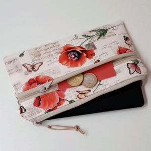 Geldbörse Handytasche mit Münzfach Smartphone Tasche Geldbeutel Pflastertasche Brillentasche Geschenk Frau Mohnblumen beige SOFORTVERSAND