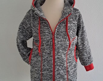 Kinderjacke Strickjacke für Kinder 104/110 Strickfleecejacke Sweatjacke Kinder Jungenjacke Mädchenjacke grau rot Einzelstück