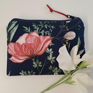 Kleine Geldbörse mini Geldbeutel Portemonnaie Schlüsseltasche Pflastertasche Geldgeschenk SOFORTVERSAND Wildblumen dunkelblau