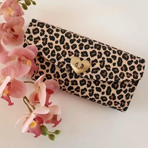 Geldbörse Portemonnaie Geldbeutel Brieftasche Geldgeschenk Geschenk Frau Leoprint schwarz beige ANFERTIGUNG