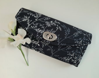 Wallet purse IMMEDIATE SHIPPING purse wallet large purse money gift black delicate branches black grey white