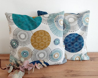 Cushion cover 40 x 40 cm cushion cover decorative cushion sofa cushion decorative cushion home decoration balcony decoration cotton canvas circles petrol turquoise ochre brown