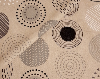 1 m tela decorativa lienzo de algodón aspecto lino círculos negro gris (7,86 EUR/m2)