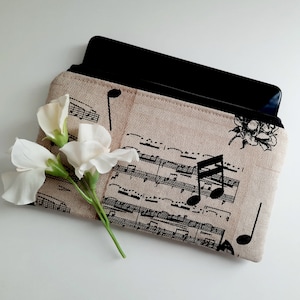 Handytasche Smartphonetasche mit Münzfach Geldbeutel Geldbörse Handyhülle Brillentasche Musiknoten leinenoptik SOFORTVERSAND