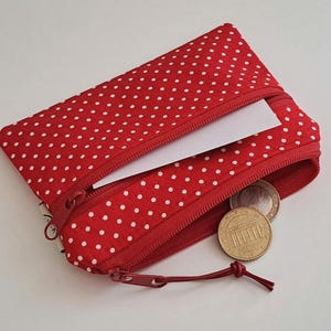 Geldbeutel kleine Geldbörse gepunktete Geldbörse Täschchen Pflastertasche SOFORTVERSAND rot weiß gepunktet