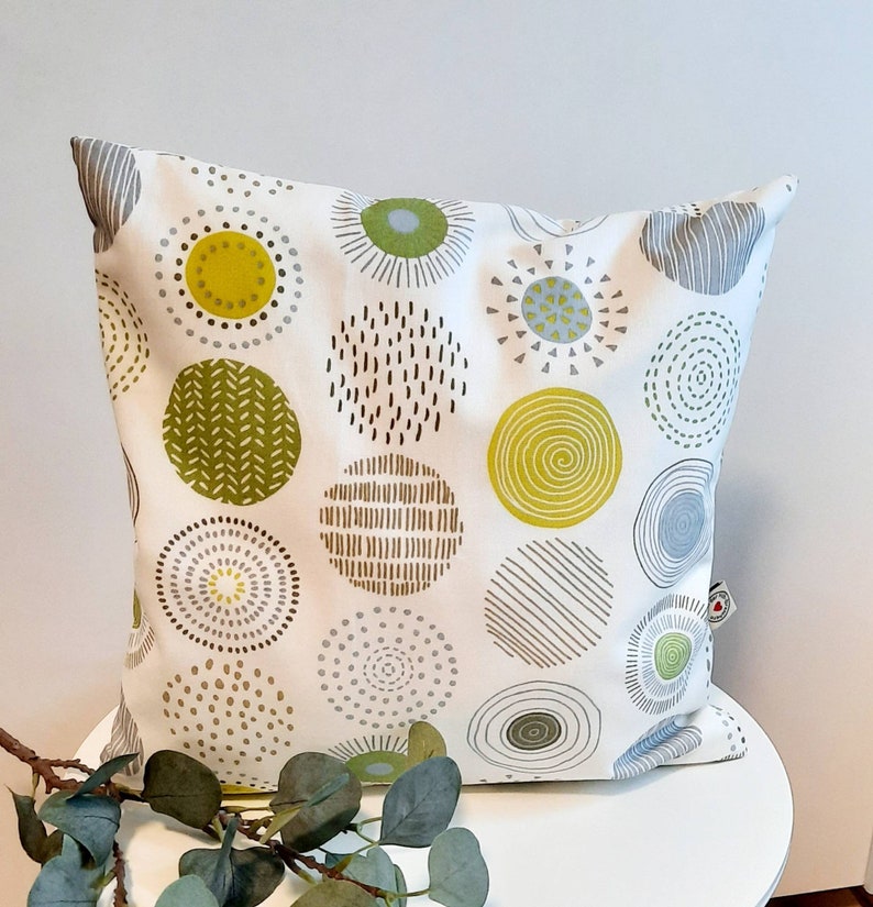 Cushion cover many sizes cushion cover decorative cushion sofa cushion decorative cushion cotton canvas natural white colorful circles spring decoration Easter decoration home decoration grün gelbgrün grau