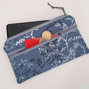 Handytasche mit Münzfach Geldbörse Geldbeutel Handyhülle Pflastertasche Brillentasche Zweigmuster blaugrau SOFORTVERSAND