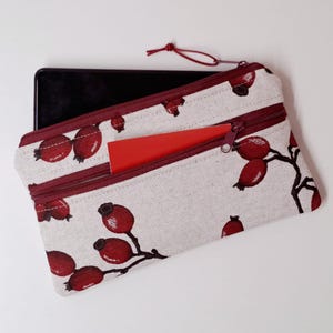 Handytasche Smartphone Tasche mit Münzfach Geldbeutel kleine Geldbörse Damen Handyhülle Brillentasche Geschenk Frau Hagebutten SOFORTVERSAND