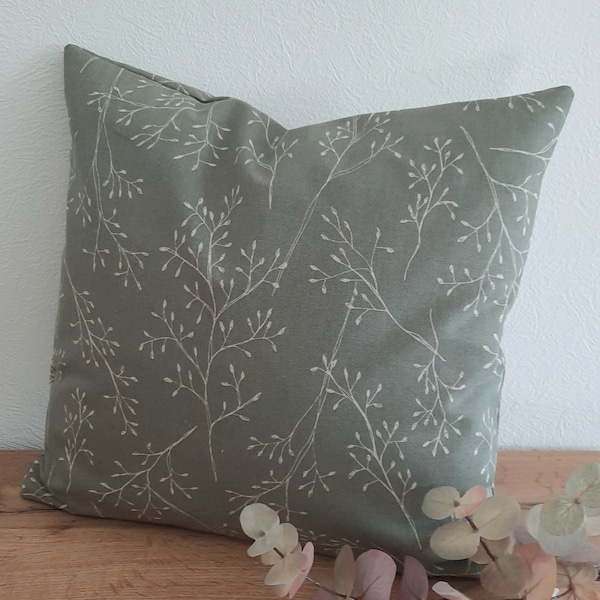 Kissenbezug viele Größen  Kissenhülle Dekokissen Zierkissen Sofakissen Wohndeko Balkondeko Baumwollcanvas dezente Zweige olive beige