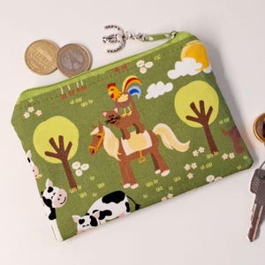 Geldbörse für Kinder Kindergeldbörse kleiner Geldbeutel Schlüsseltasche Pflastertasche SOFORTVERSAND Bauernhof hellgrün