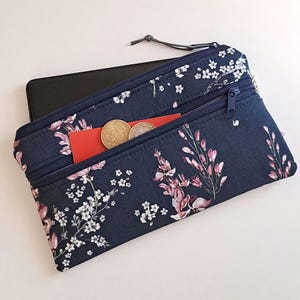Geldbörse Handytasche mit Münzfach Geldbeutel Damen Portemonnaie Handyhülle Pflastertasche Brillentasche dunkelblau rosa weiß SOFORTVERSAND