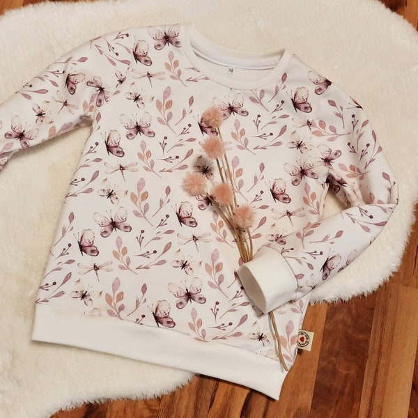 Kinderpullover lila Schmetterlinge Mädchenpullover Sweatshirt Mädchen Mädchenpulli Mädchenshirt Blumen