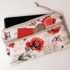 Handytasche Smartphonetasche mit Münzfach Damen Geldbörse Geldbeutel Handyhülle Pflastertasche ANFERTIGUNG Mohnblumen Schmetterlinge