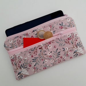 Geldbörse Handytasche mit Münzfach Geldbeutel Damen Portemonnaie Pflastertasche Brillentasche Blümchen altrosa SOFORTVERSAND