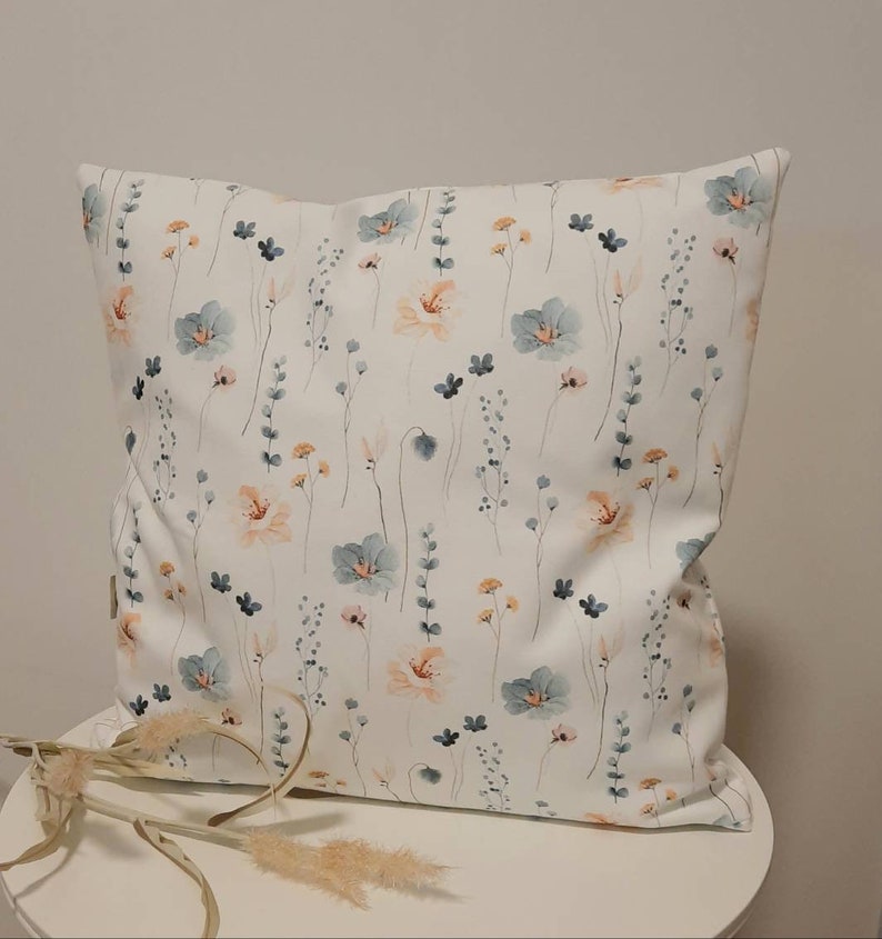 Cushion cover many sizes cushion cover decorative cushion sofa cushion home decoration summer decoration balcony decoration cotton canvas wildflowers Blumen blau orange