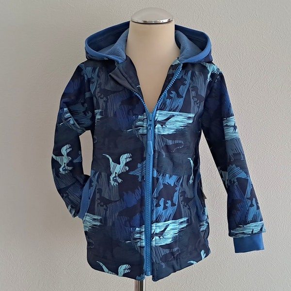 Kinderjacke Softshelljacke Gr. 98/104 Regenjacke Übergangsjacke Jungenjacke Jacke für Kinder Dinosaurier blau türkis Einzelstück