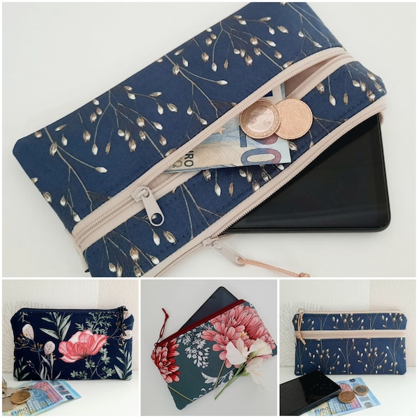 Handytasche Smartphonetasche mit Münzfach Geldbeutel Handyhülle Geldbörse Pflastertasche ANFERTIGUNG floral Zweige Blumen