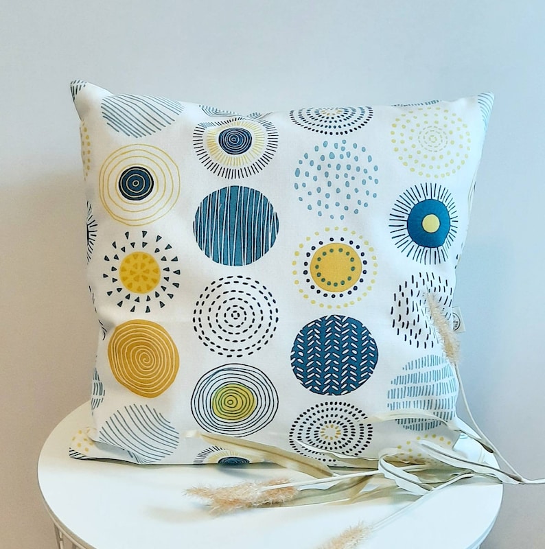 Cushion cover many sizes cushion cover decorative cushion sofa cushion decorative cushion cotton canvas natural white colorful circles spring decoration Easter decoration home decoration Petrol blau gelb