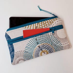 Handytasche Smartphone Tasche mit Münzfach Geldbeutel kleine Geldbörse Handyhülle Brillentasche Kreismuster petrol ocker SOFORTVERSAND