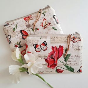 Geldbörse Damen Portemonnaie mini Geldbeutel Schlüsseltasche Pflastertasche Geburtstagsgeschenk Frau ANFERTIGUNG Mohnblumen Schmetterlinge