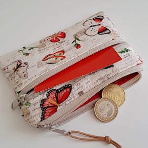 Geldbörse Damen Portemonnaie kleiner Geldbeutel Täschchen Pflastertasche SOFORTVERSAND Schmetterlinge beige
