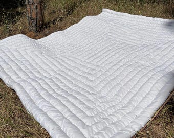 Hand-Stitched Organic Wool Quilt: Handmade Comforter,Natural Cotton Cover, Hypoallergenic Bedding