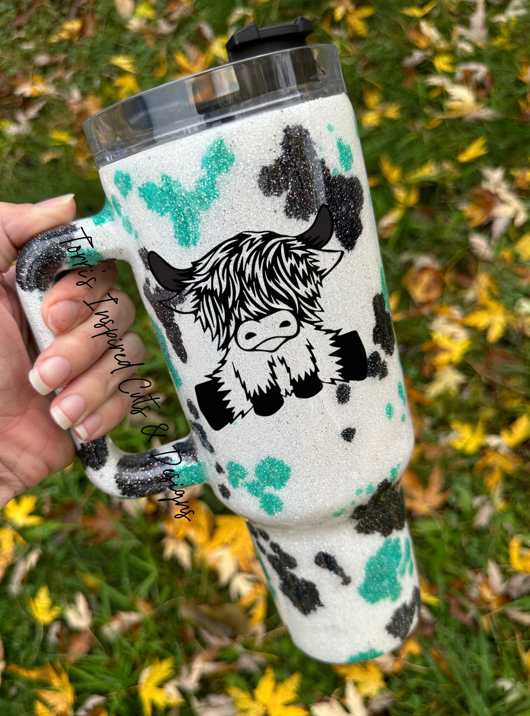 Glitter Cow print stanley dupe tumbler – MissCraftyCustoms