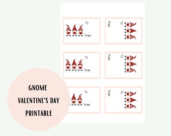 Gnome Valentine's Printable Card | Letter Size | 6 Per page