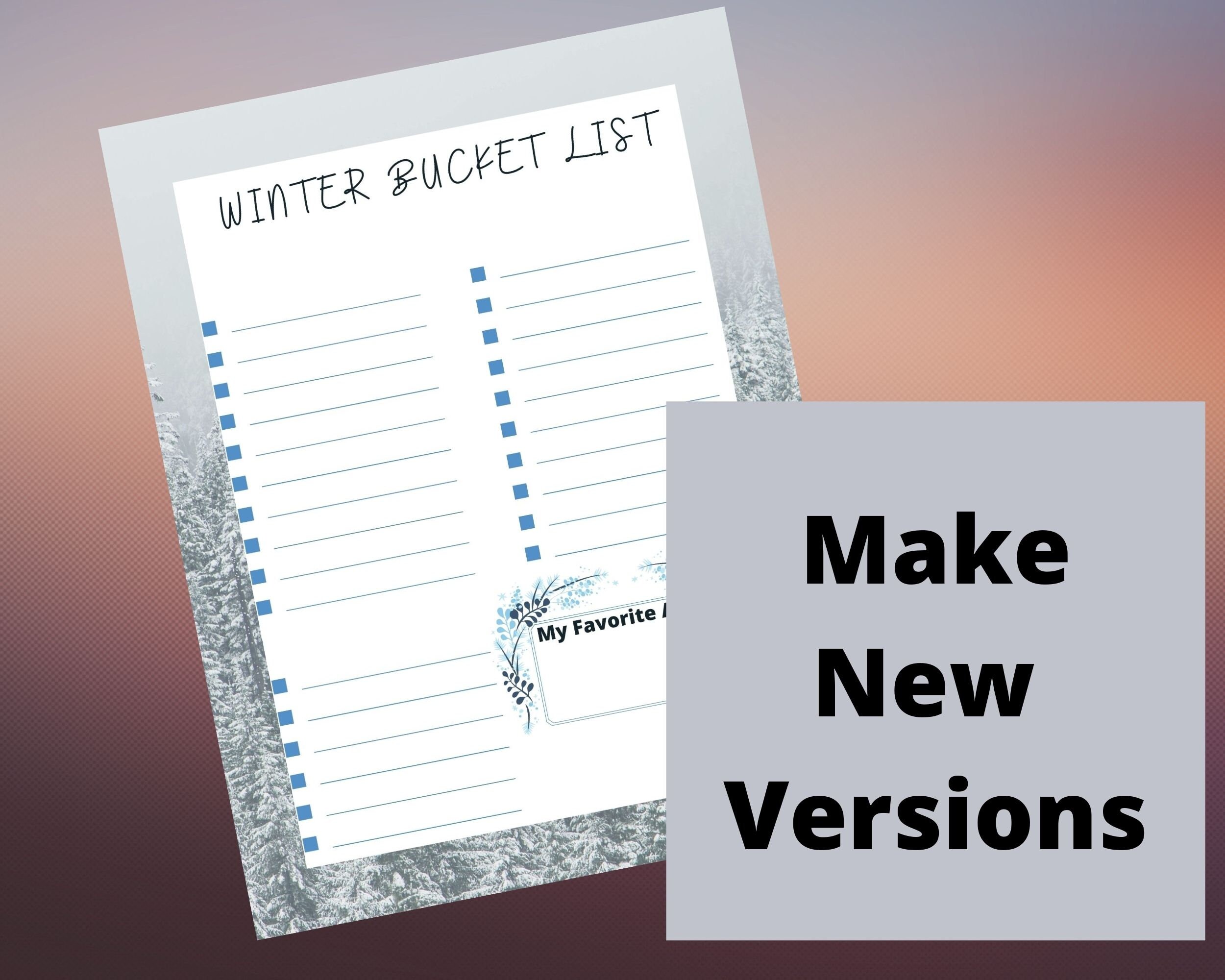 Winter Bucket List Printable | Instant Download | Christmas Bucket List ...