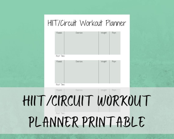 Hiit circuit Workout Planner Printable Workout Journal Exercise