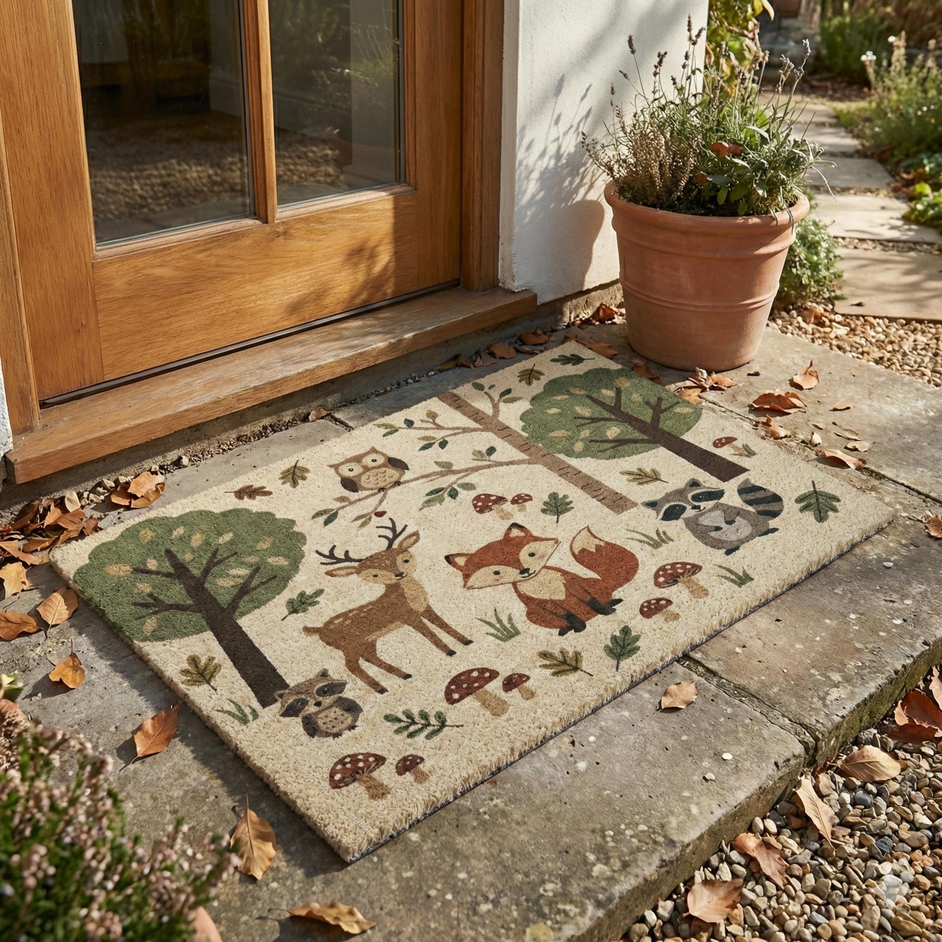 Natural Woodland Fox Kid's Room Round Rug -forest Animals Nature Scene ...
